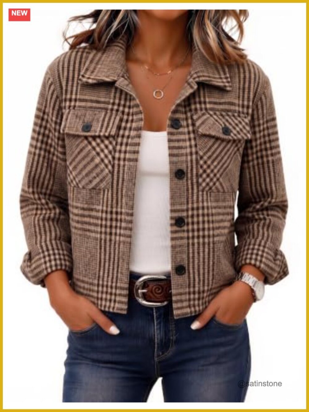 Wool Blend Flannel Plaid Cropped Shacket Jacket Button Up